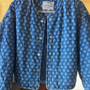 Levi's women's  Blue Quilted Snap Jacket with White Floral Motif